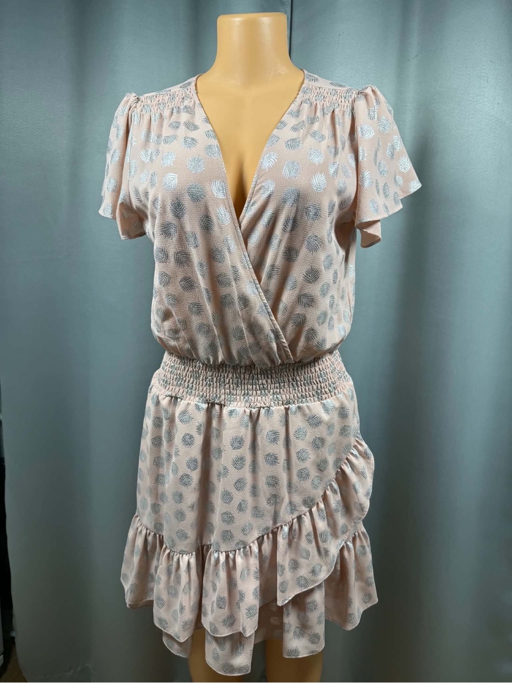 Michael Kors Rosewater Metallic Leaf Ruffle Dress Size S NWT